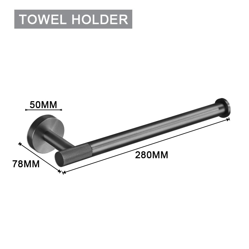 ensemble accessoires salle bain noir mat porte serviettes mural moderne métal brossé