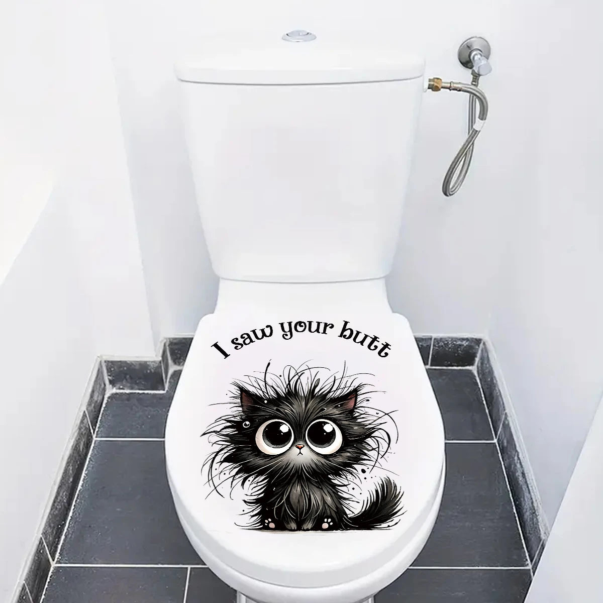 sticker mural chat mignon saw your butt texte noir blanc illustration décoration chambre enfants