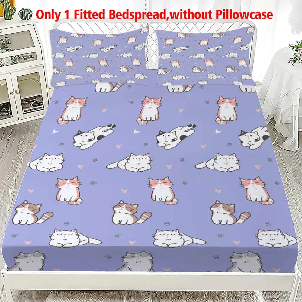 drap housse violet chatons mignons coeurs roses élastique lit moderne print