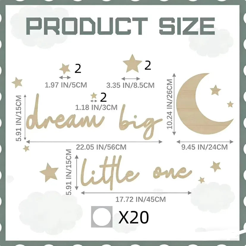 autocollant mural moderne enfantin texte dream big lune étoiles chambre bébéOpaque 50cm large 45cm
