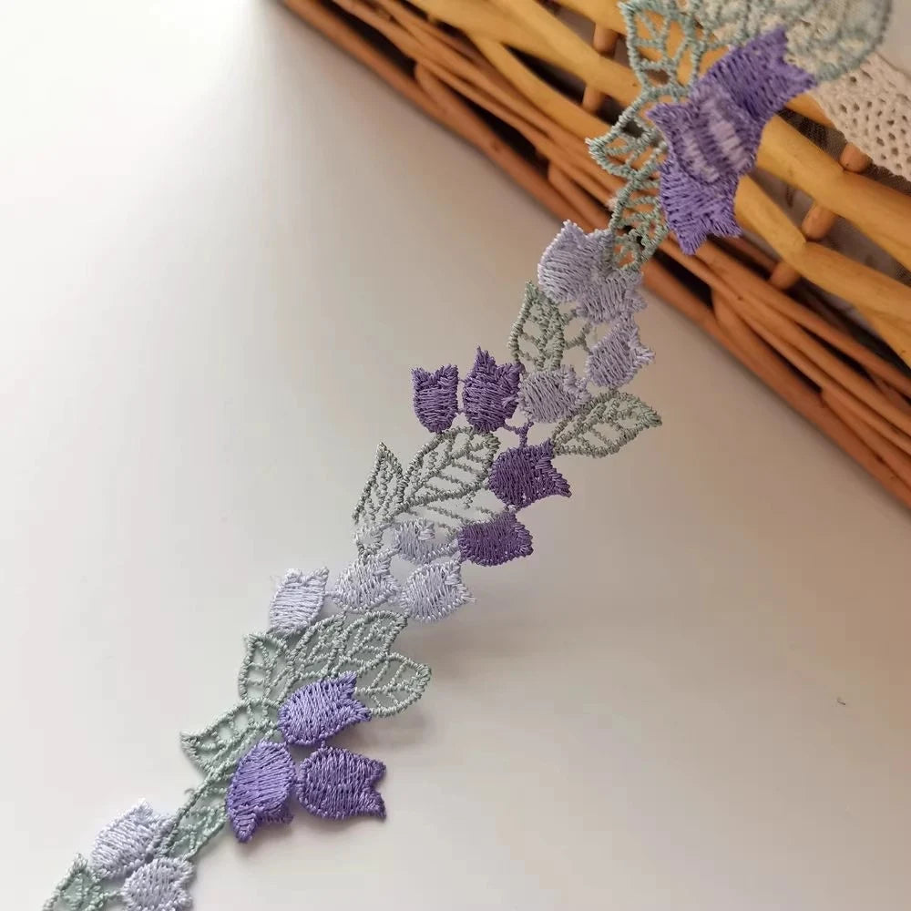 ruban dentelle floral transparent violet gris coton polyester 3.7cm large romantique