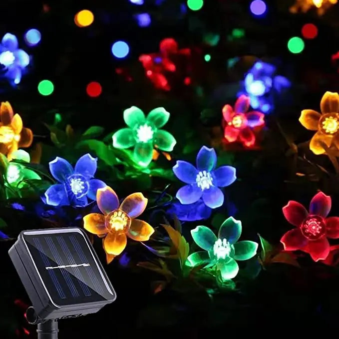 guirlande lumineuse solaire bleu clair fleurs modernes 20m 200leds jardin