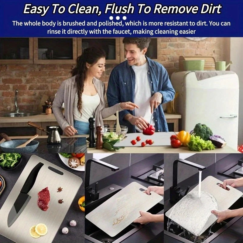 planche découper acier inoxydable lisse moderne poignées intégrées argenté utilitaire double face qualité alimentaire