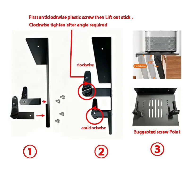 support mural projecteur noir moderne grille perforations clips vis 28cm 23cm