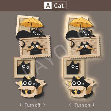 horloge murale moderne dessins animés chats noir beige jaune applique led cuisine salle manger