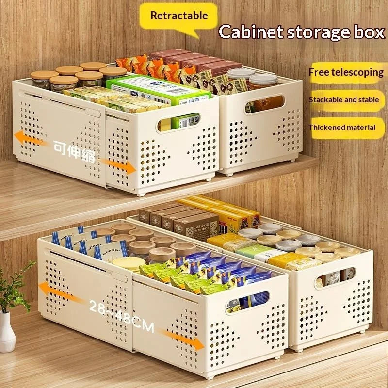 boîtes rangement rétractables perforations beige moderne poignées empilables cuisine adaptable efficace.stockage articlesformats variés