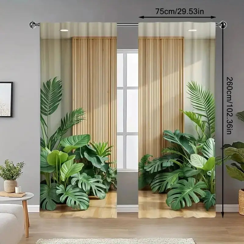 rideau occultant feuilles palmier moderne 100% polyester intégré balcon opacité beige vert
