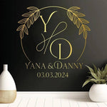 décoration mariage autocollant personnalisable or noir blanc lettrage motif feuilles stylisées élégant moderne transparent