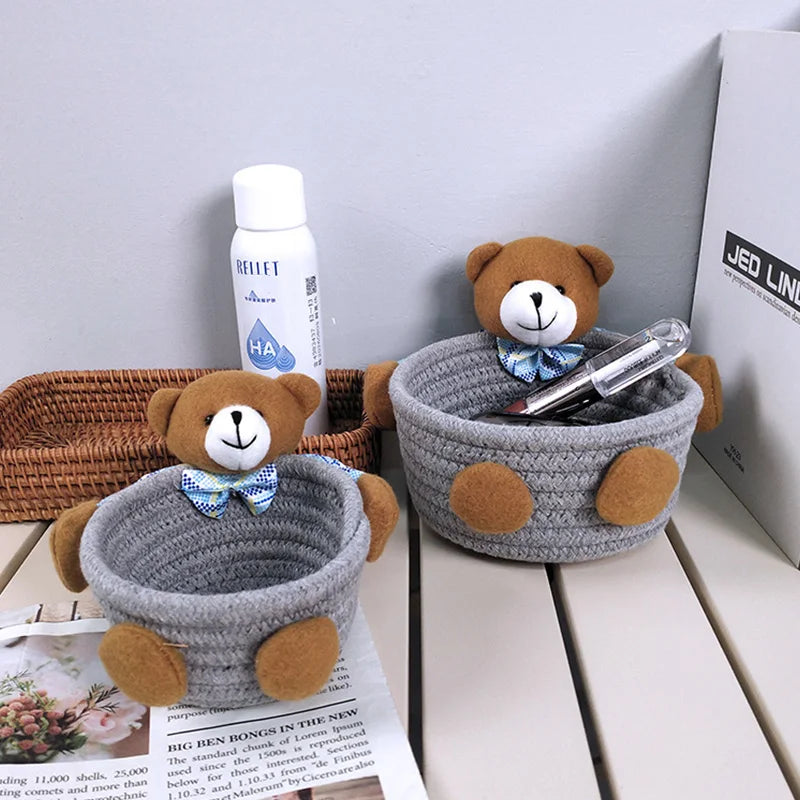 panier rangement tissu coton peluche décorative cosmétiques jouets accessoires