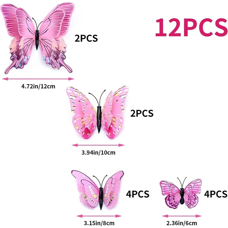 décoration murale papillons 3d adhésifs pvc rose violet blanc brillants 12 pièces différents