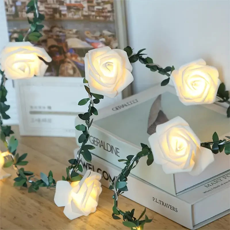 guirlande lumineuse fleur rose blanc vert 10 led decoration mariage saint valentin