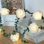 guirlande lumineuse fleur rose blanc vert 10 led decoration mariage saint valentin