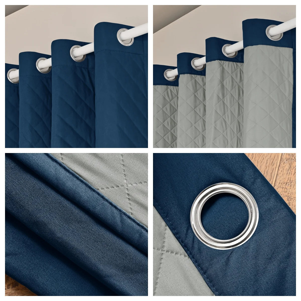 rideau hiver bleu marine moderne opacité 100 polyester anneaux métalliques quilted 132x241cm chambre salon