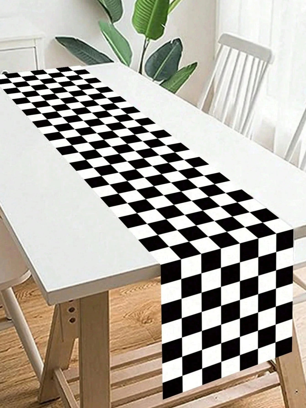 nappe table course automobile motif carreaux noir blanc décoration salon salle manger