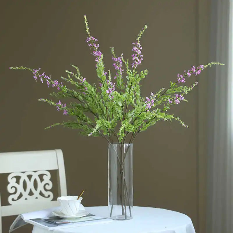 Bouquet artificiel violet bleu blanc verre naturel minimalisteintérieur mariage anniversaire