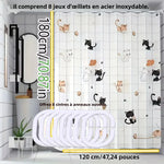rideau douche moderne chatons mignons motif enfantin blanc noir orange opaques anneaux inoxydables