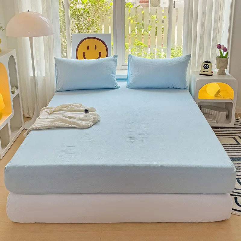 drap plat coton lavé uni moderne lit double grande taille confort doux maison