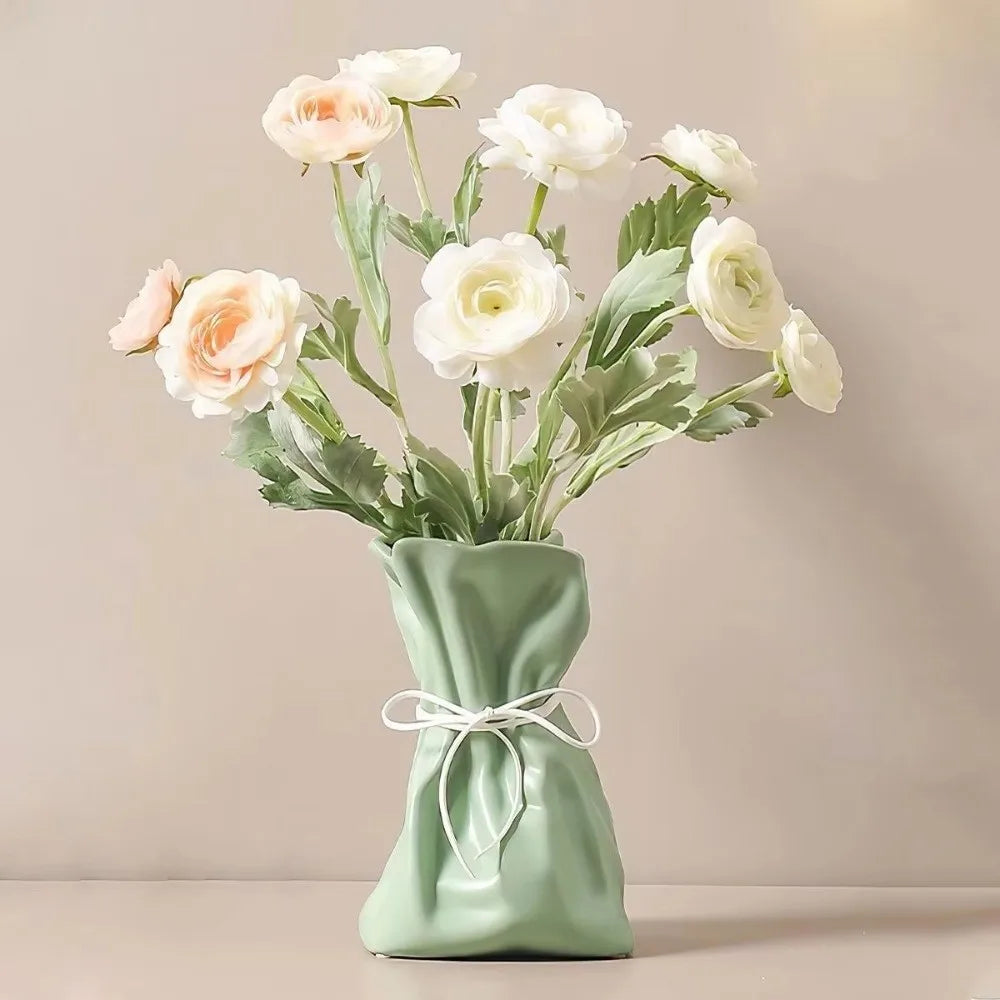 vase minimaliste moderne polyesters vert blanc rose satiné doux opaque salon