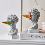 statue david buste résine glace cône contemporain humoristique cheveux texturés socle blanc