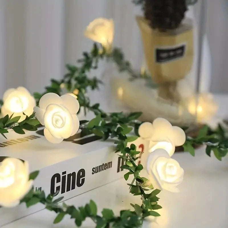 guirlande lumineuse rose blanc fleurs artificielles decoration saint valentin veilleuse led mariage festive