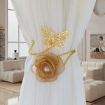 accessoires fenetre sangles rideau papillon fleur blanche dorée élégante transparente