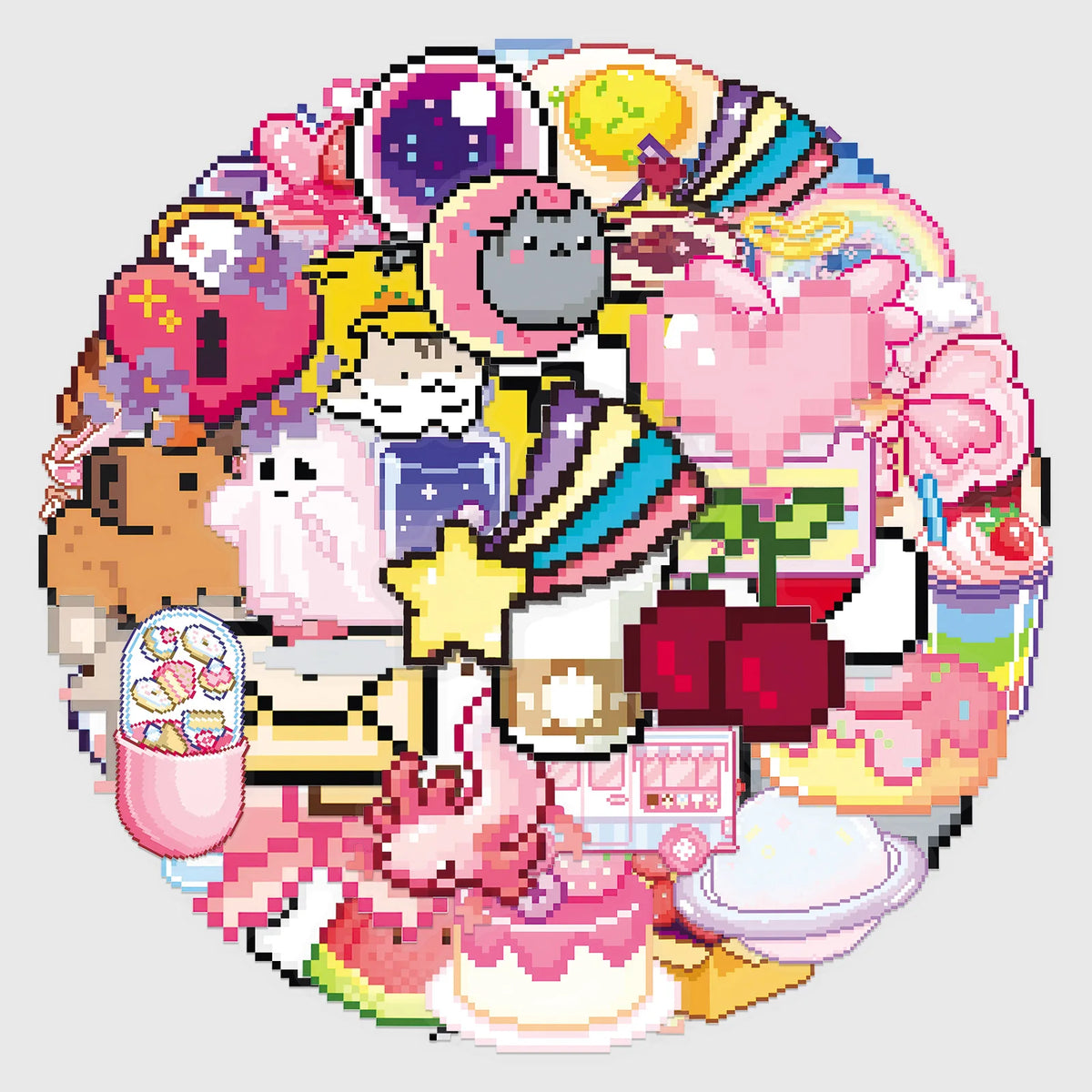 sticker pixel art kawaii multicolore animaux motifs mignons scrapbooking diy journal coque téléphone