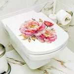 cache wc autocollant fleurs tulipes pivoines papillons herbe roches blanc naturel salle bain décoration