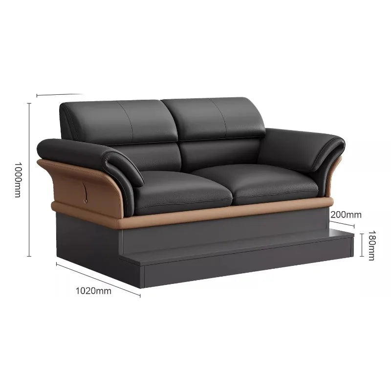 canapé moderne simili cuir noir marron clair table d'appoint intégrée forme
