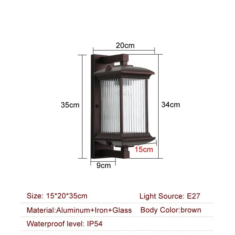 lampe murale classique marron transparente résistante l'eau extérieur autonome 85 265V