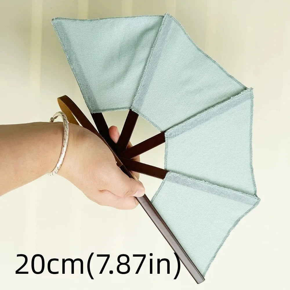 éventail classique pliant bleu clair fleurs blanches tissu lin cuir multifonctionnel intérieur portable