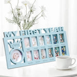 cadre photo my first year bébé blanc rose bleu lettres relief couronne moderne multiphotos