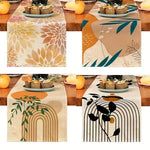 nappe table motif floral abstraite moderne bohème lin couleur beige orange marron vert noir