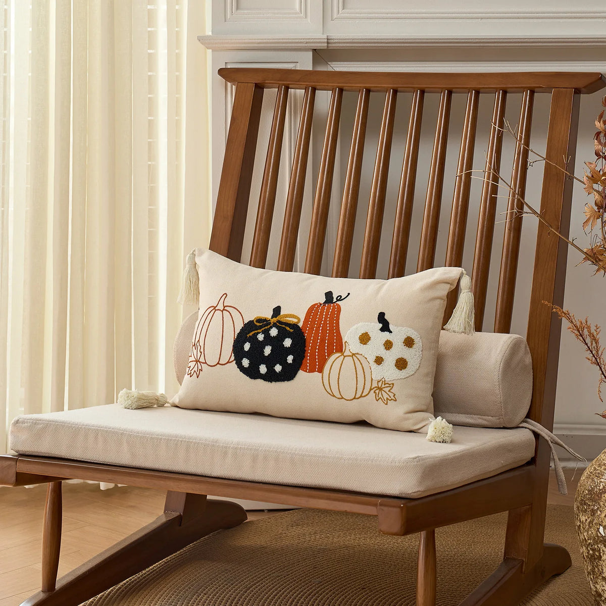 citrouilles feuilles d'automne coussin polyester 45x45cm rustique halloween thanksgiving decoration chambre