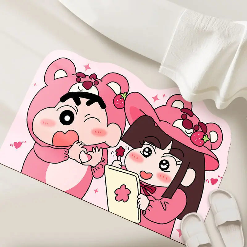 tapis bain absorbant dessin animé personnages mignons blanc rose bleu verte rouge noir