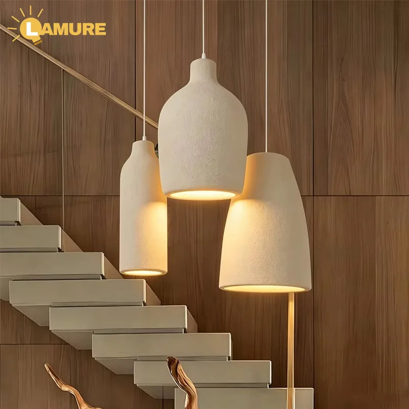 luminaire suspension moderne résine mate wabi sabi minimaliste salon chambre beige gris