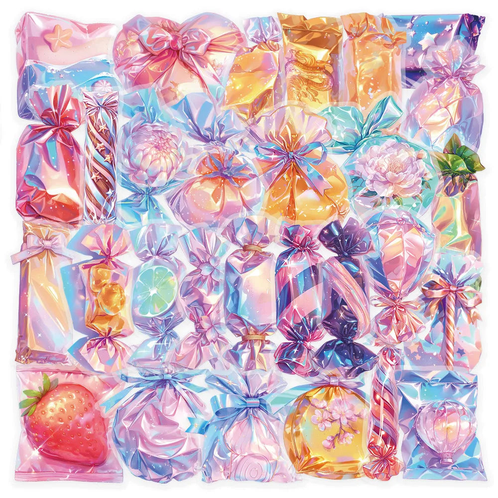 autocollants mignons imprimés floral brillants holographiques moderne 50pcs ruban adhésif