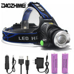 lampe frontale led rechargeable noir bleu vert rayures modernes pratique ceinture ajustable batteries chargeur