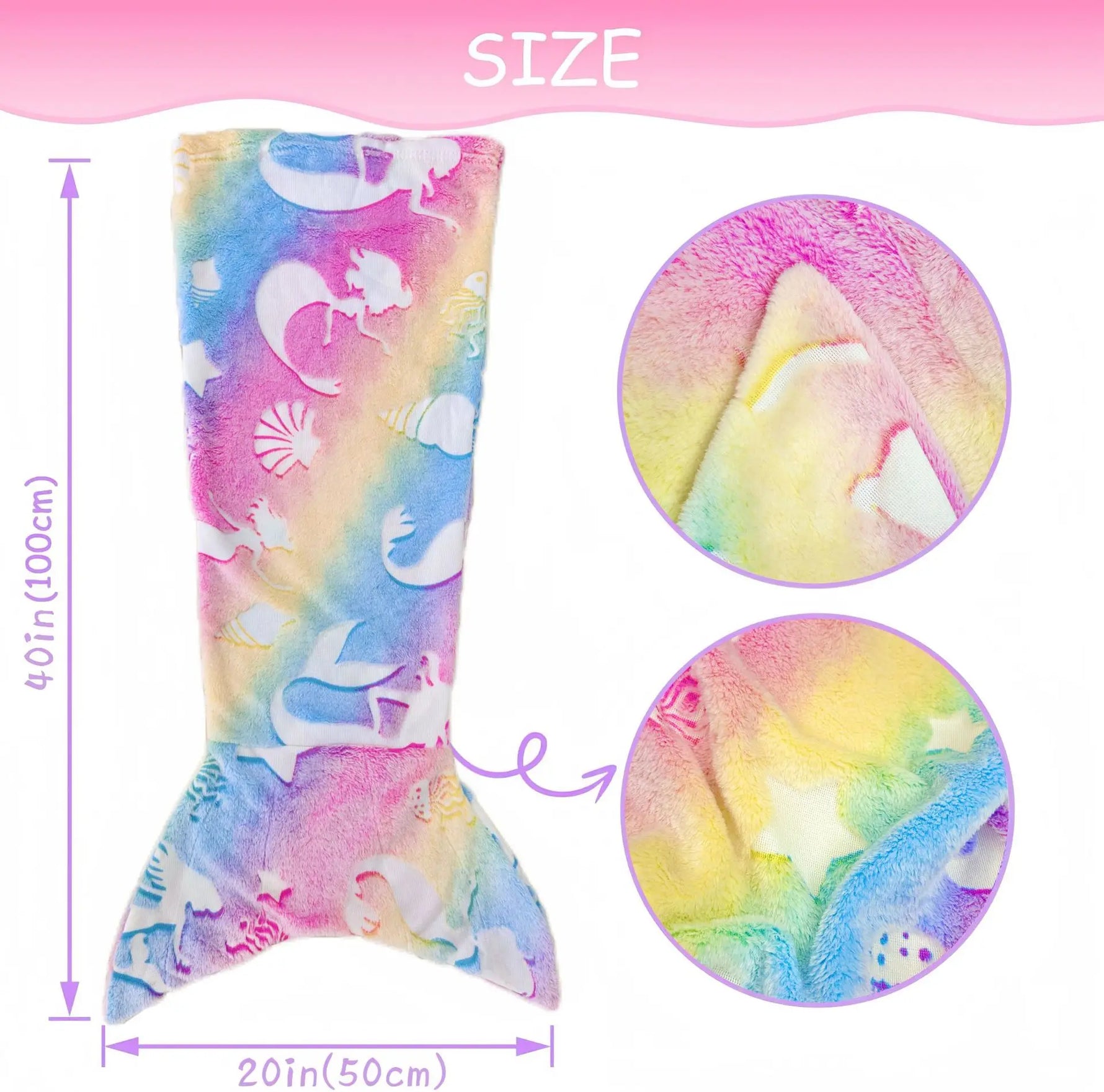 Couverture douce et pelucheuse aux couleurs arc-en-ciel avec des motifs marins.