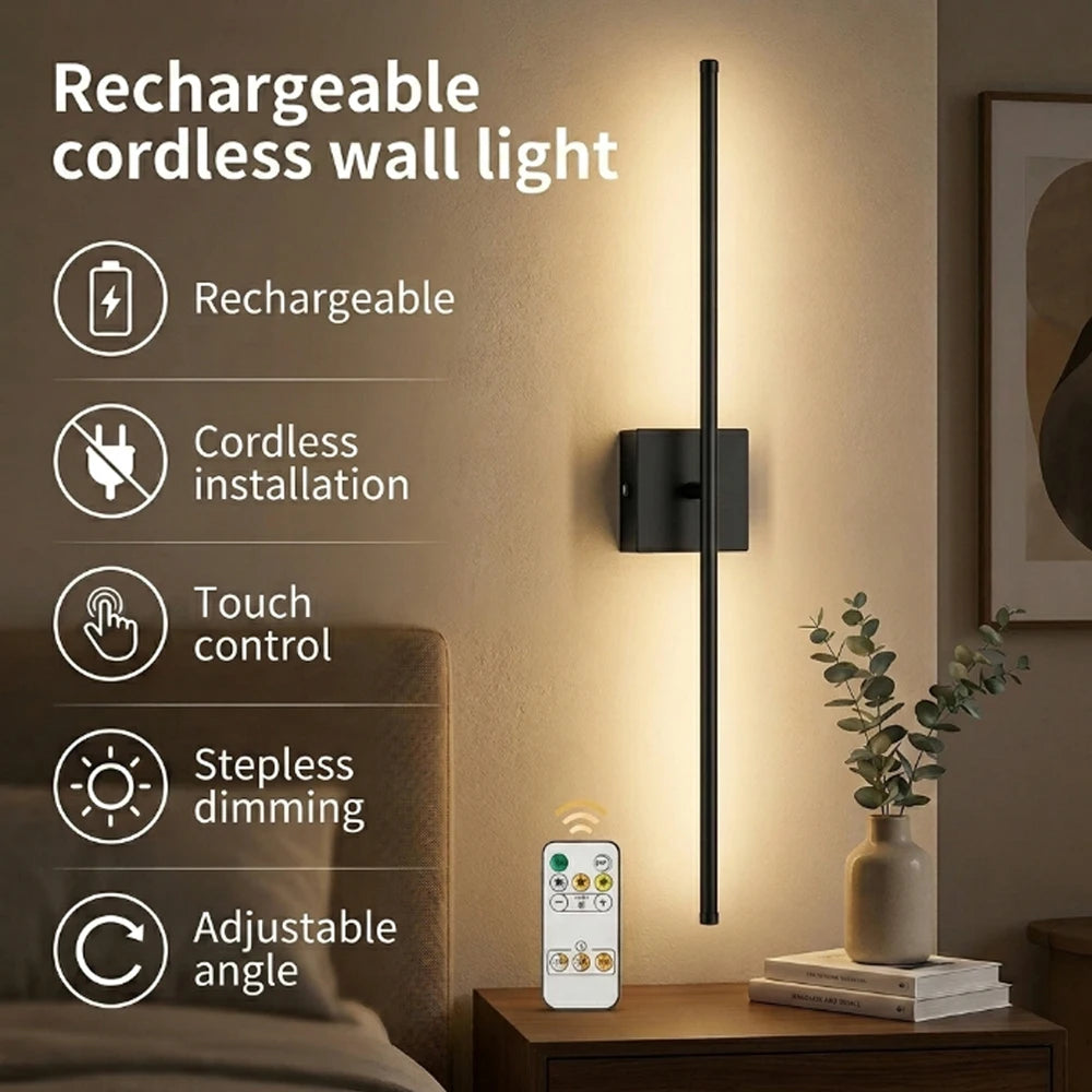 lampe murale rechargeable moderne or noir brillants télécommande 5000mAh