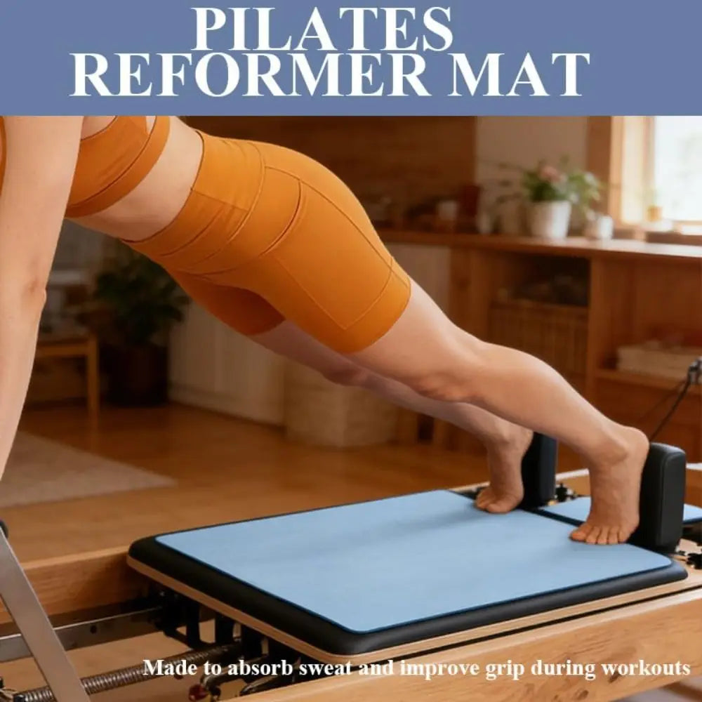 tapis pilates reformer antidérapant bleu clair rose orange violet suède floral adhésif sportif minimaliste