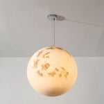 Suspension lumineuse moderne acrylique blanc texture lunaire fil blanc crochets métalliques 20cm 25cm 30cm