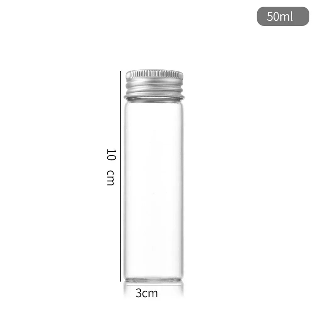 bouteilles transparentes stockage 10ml 20ml 30ml 40ml 50ml capsules métalliques respectueux environnement moderne minimaliste