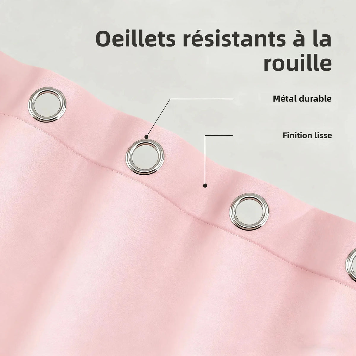 rideau douche rose clair rayures horizontales moderne aimants opaques résistants