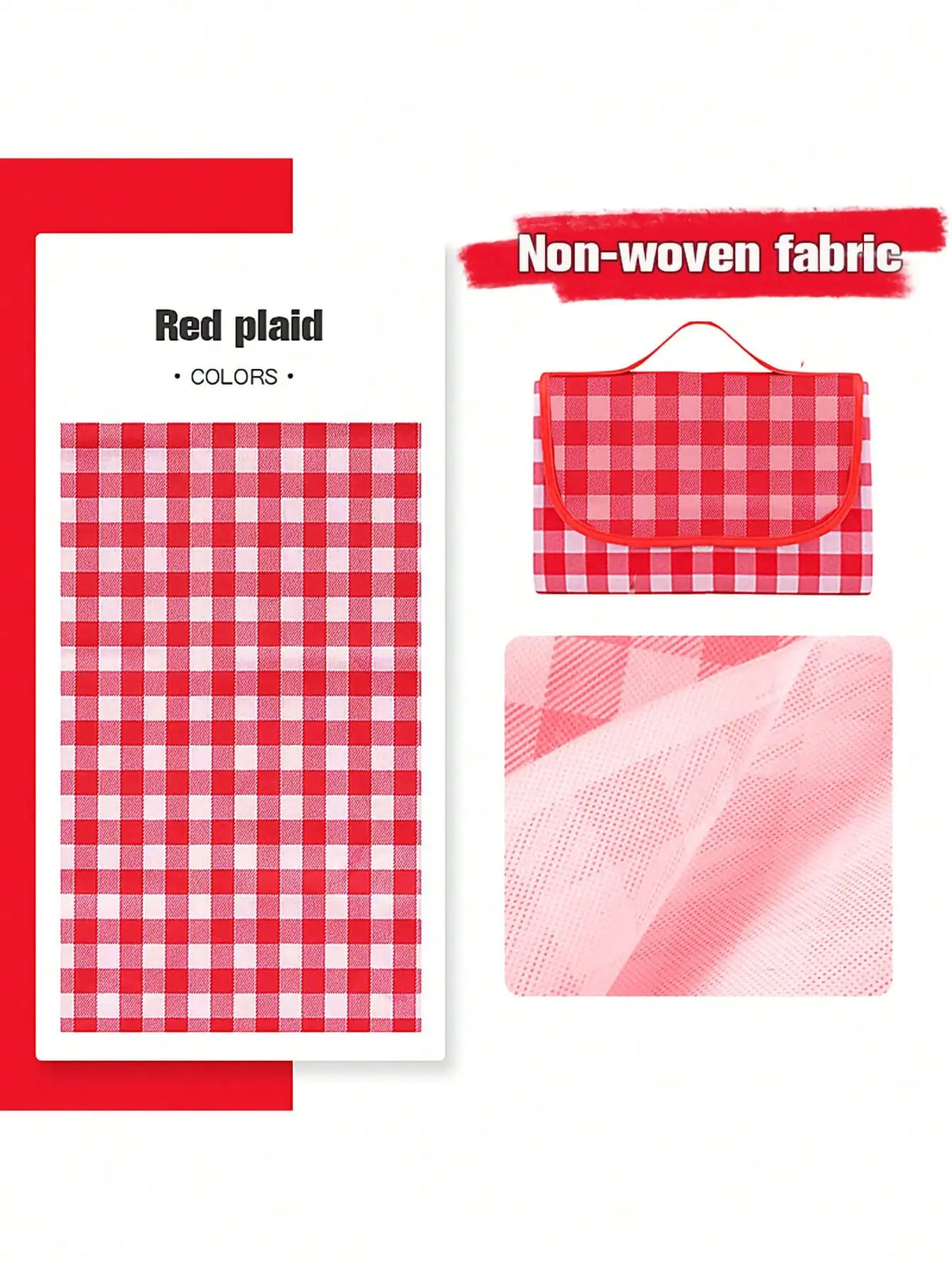 serviette pique nique pliable carreaux blancs moderne orange vert rouge jaune pratique poignées camping