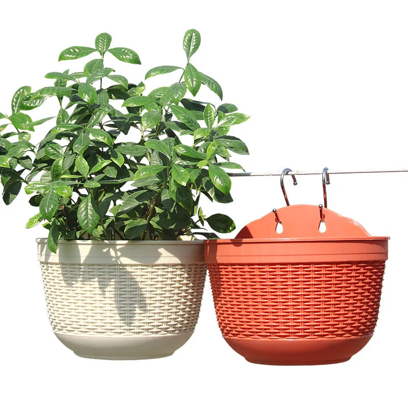 pots fleurs suspendus tissés gris orange beige modernes balconextérieur