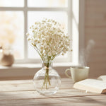 bouquet fleurs séchées baby's breath gypsophile herbe amours décoration mariage intérieur vase transparent