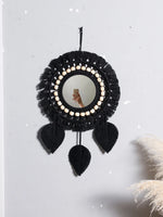 miroir boho blanc macramé franges deco mur salon chambre bébé artisanal