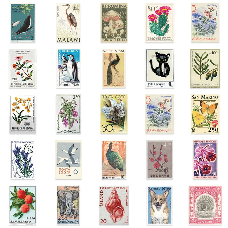 tasses blancs illustrées timbres classiques 50 pièces collection vintage étanche autonomes