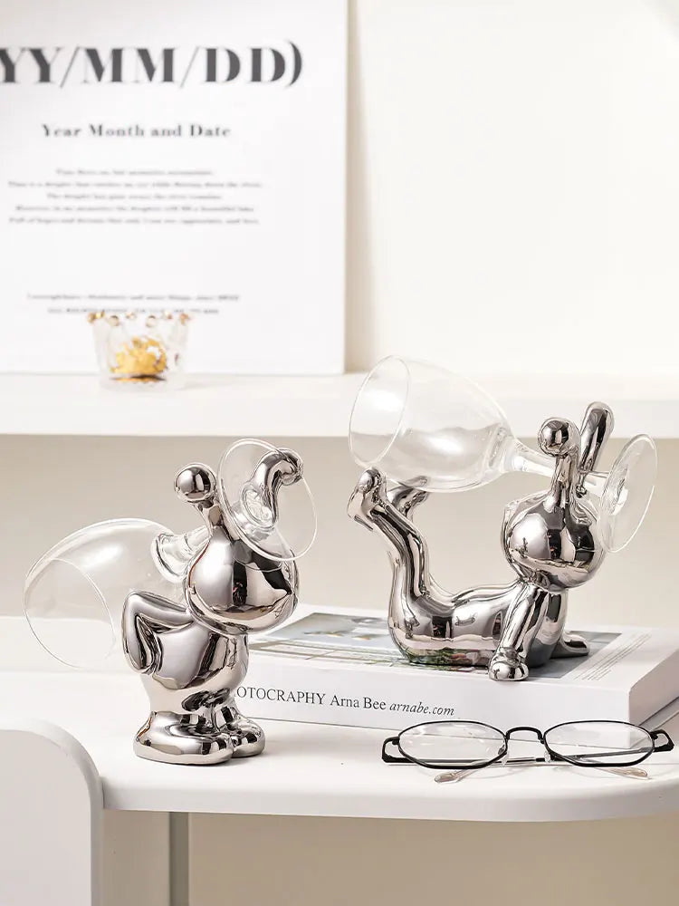 support verre contemporain argenté sculpture humaine verre transparent vaisselle céramique
