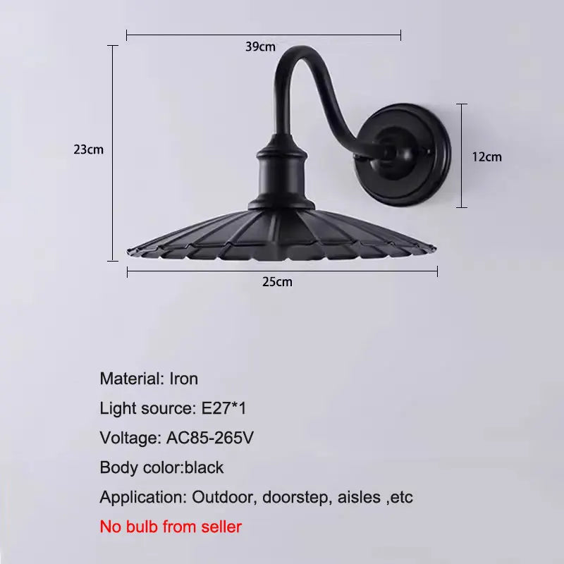 lampe murale extérieure vintage noir cuivre plissée industrielle E27 220V 110V 90260V